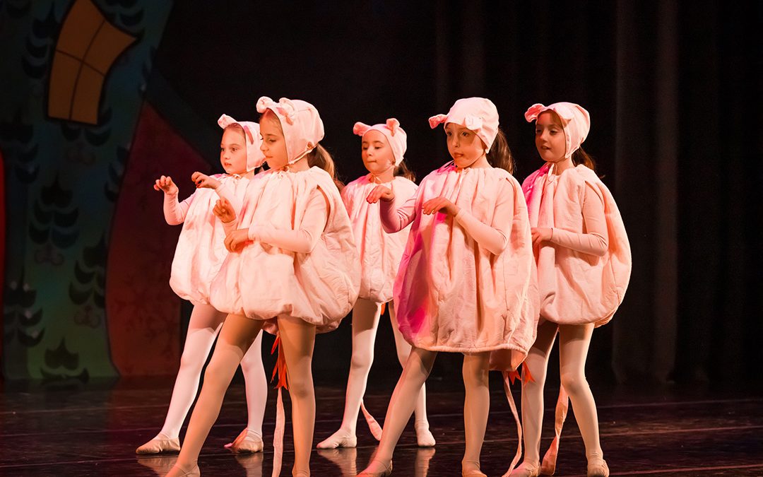Pre-ballet students on stage as mice during Utah nutcracker performance