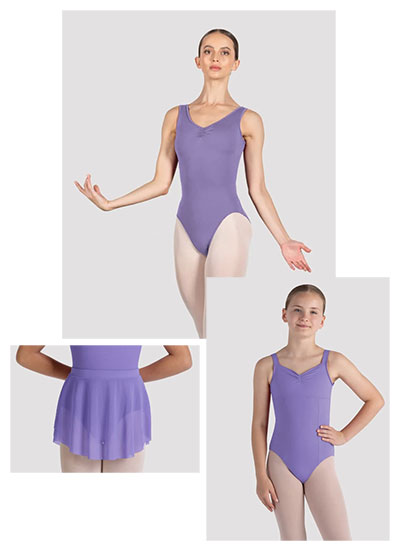 Three ballet girls wearing purple leotards